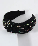 Knot Fabric Headband With Iridescent Rhinestones