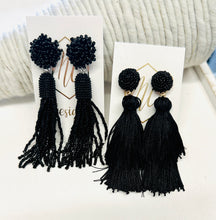 Black and White Tassel Fringe Statement Earrings