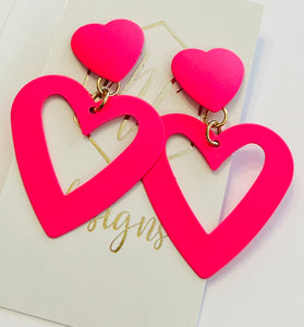 Hot Pink Heart Earrings