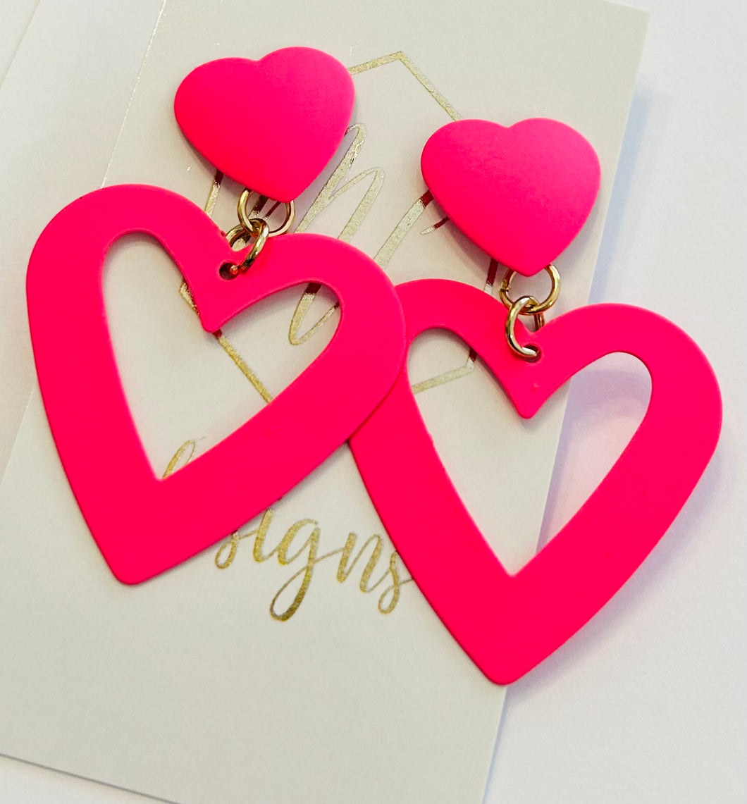 Hot Pink Heart Earrings