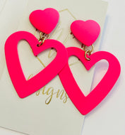 Hot Pink Heart Earrings
