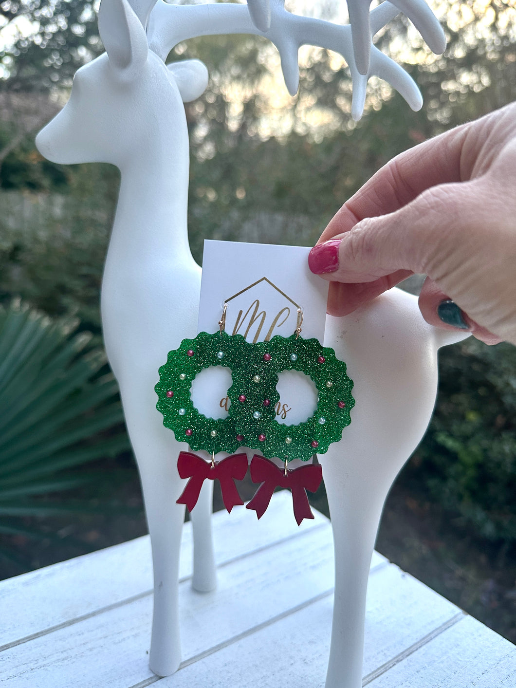 Wreath with a Bow Christmas Earrings