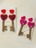 Beaded Key Heart Earrings