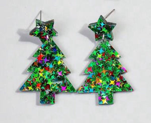 Colorful Christmas Tree Star Confetti Acrylic Earrings