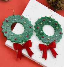 Wreath with a Bow Christmas Earrings