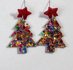 Colorful Christmas Tree Star Confetti Acrylic Earrings