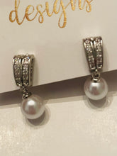Silver rhinestone drop pearl earrings