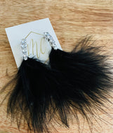 Fancy Black Feather Rhinestone Silver Earrings