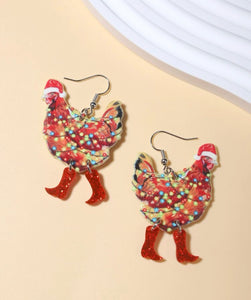 Fun Cowgirl Boots Chicken Acrylic Earrings