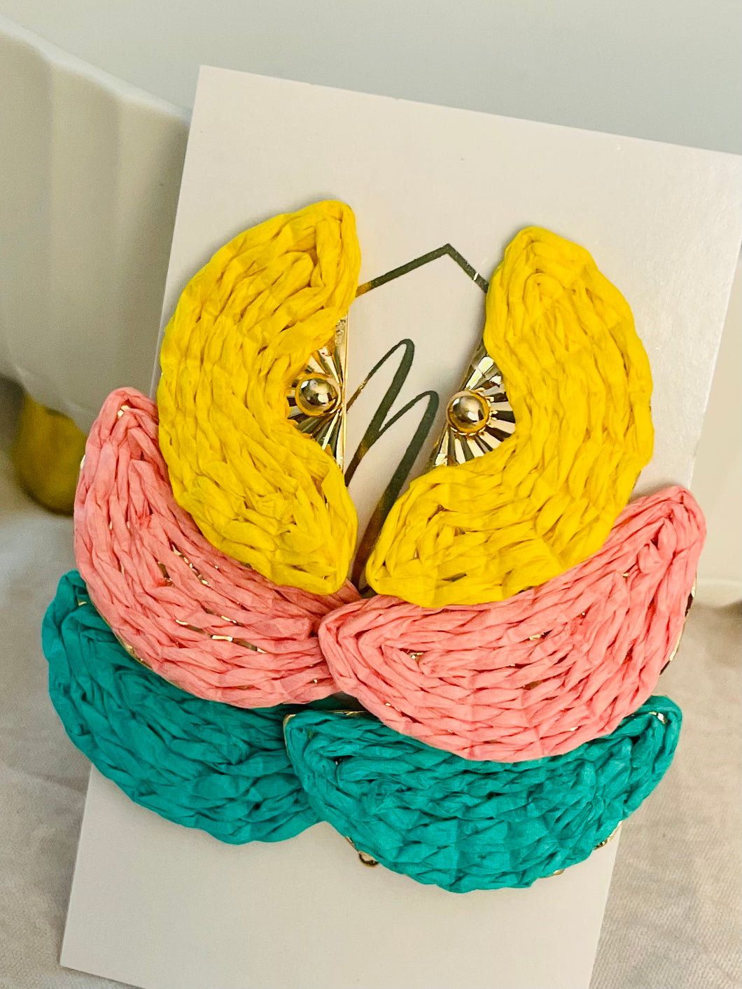 Triple Half Moon Rattan Earrings