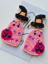 Pink Ghost Seed Bead Halloween Earrings