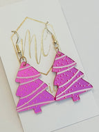 Pink Mirror Christmas Tree Earrings