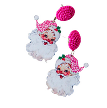 Pink Santa Claus Christmas Earrings