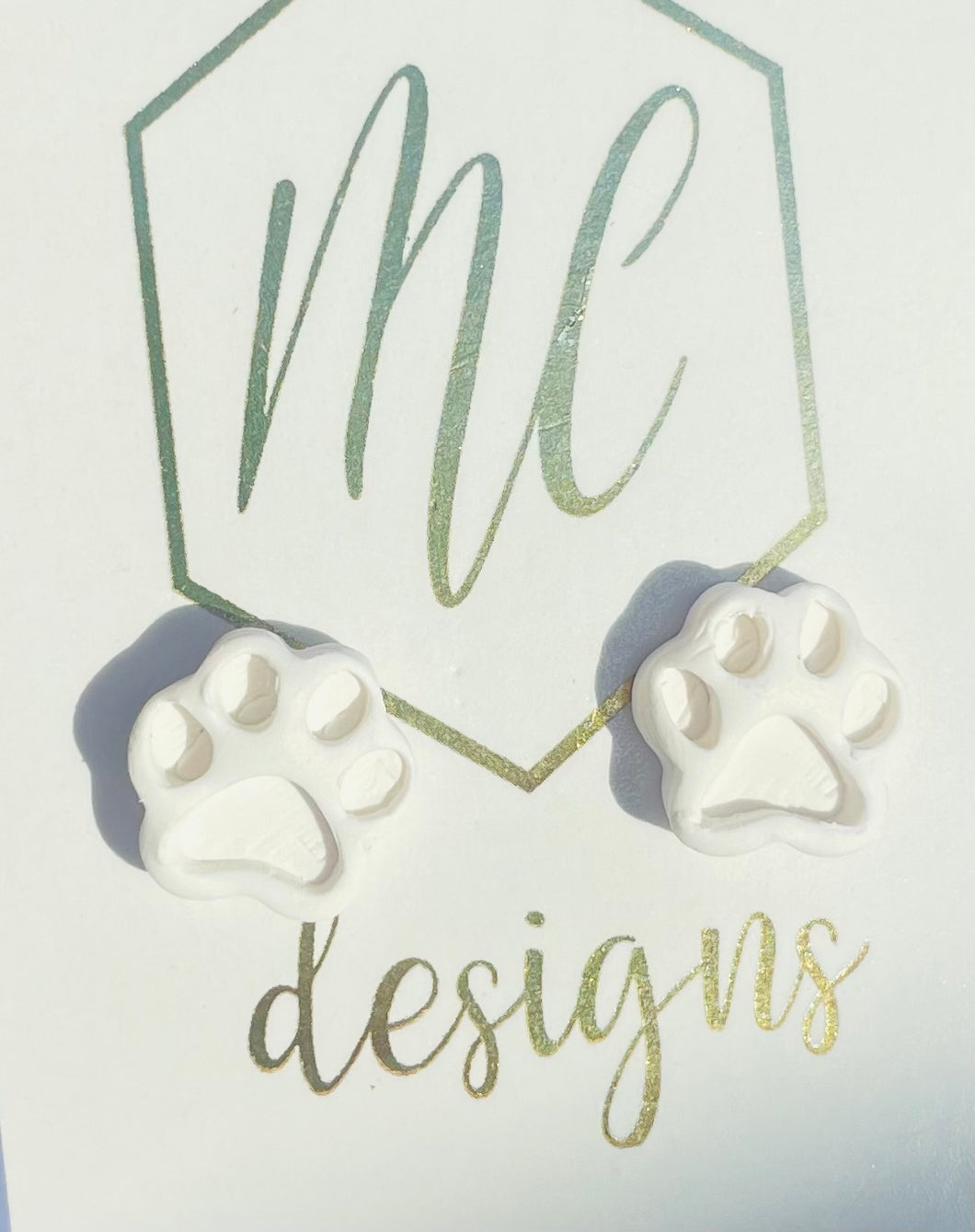 White Paw Print Studs