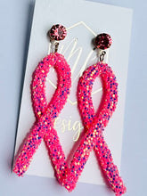 Sequin Glitter Breast Cancer Ribbon Earrings