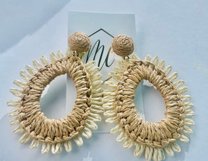 Large Tan and Cream Rattan Earrings