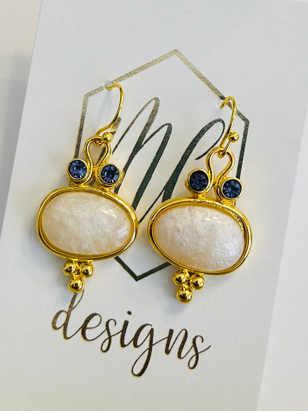 Classy Pearl and Blue Stone Earrings