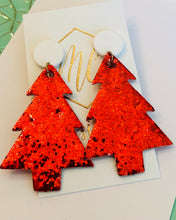 Leather Glitter Christmas Trees with a Star Top Earrings
