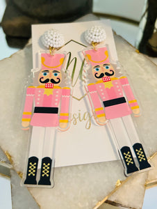 Pink Acrylic Nutcracker Earrings