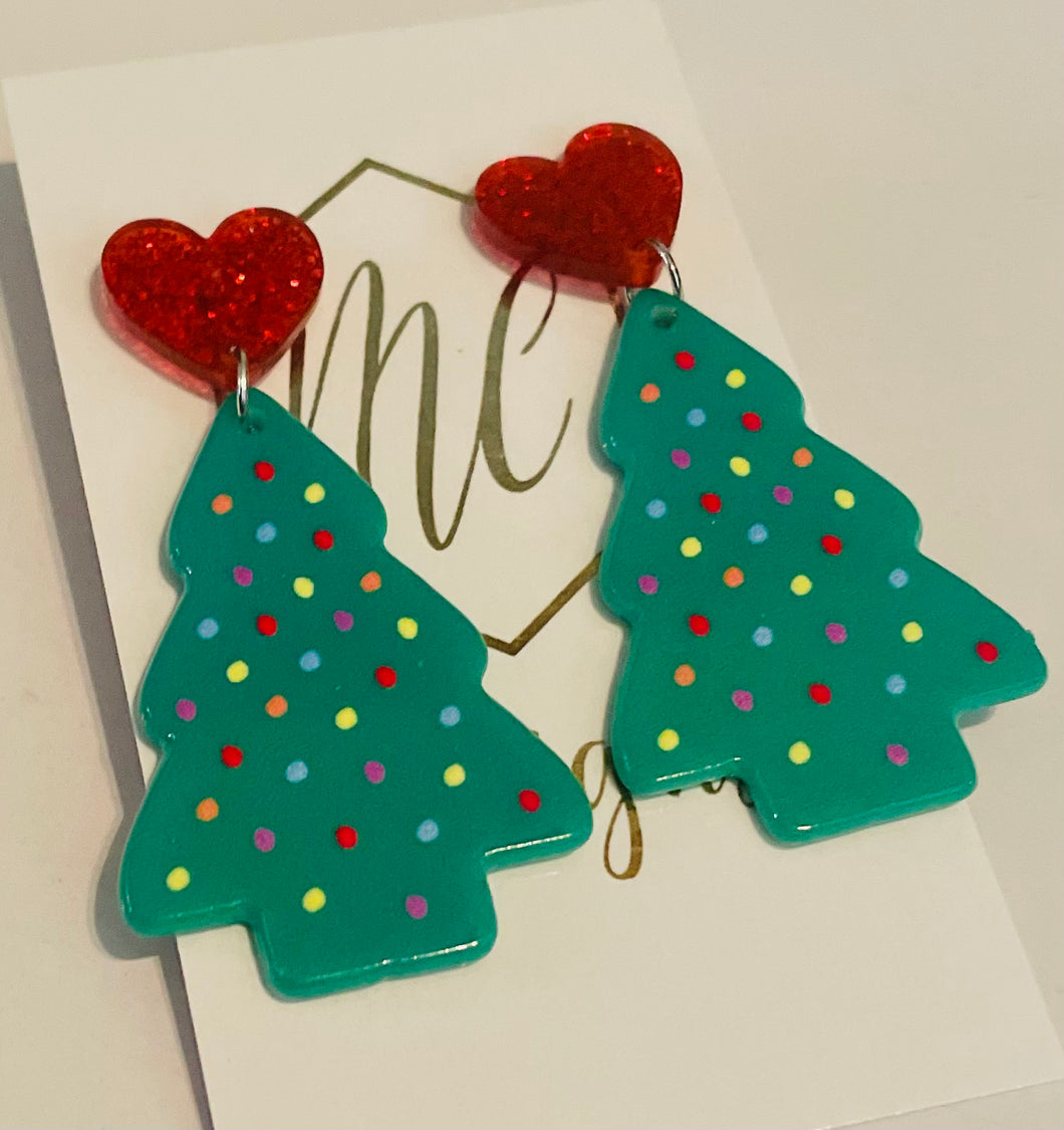 Acrylic Christmas Trees Red Heart Top