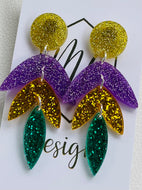 Mardi Gras Acrylic Leaf Earrings