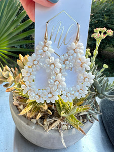 Large Flower Beaded Teardrop Earrings