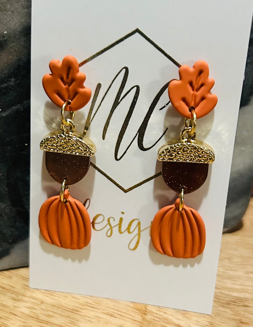 Thanksgiving Pumpkin Acorn Leaf Earrings