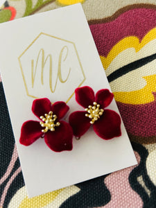 Velvet Maroon Flower Studs