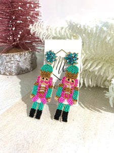 Beaded Nutcracker Christmas Earrings