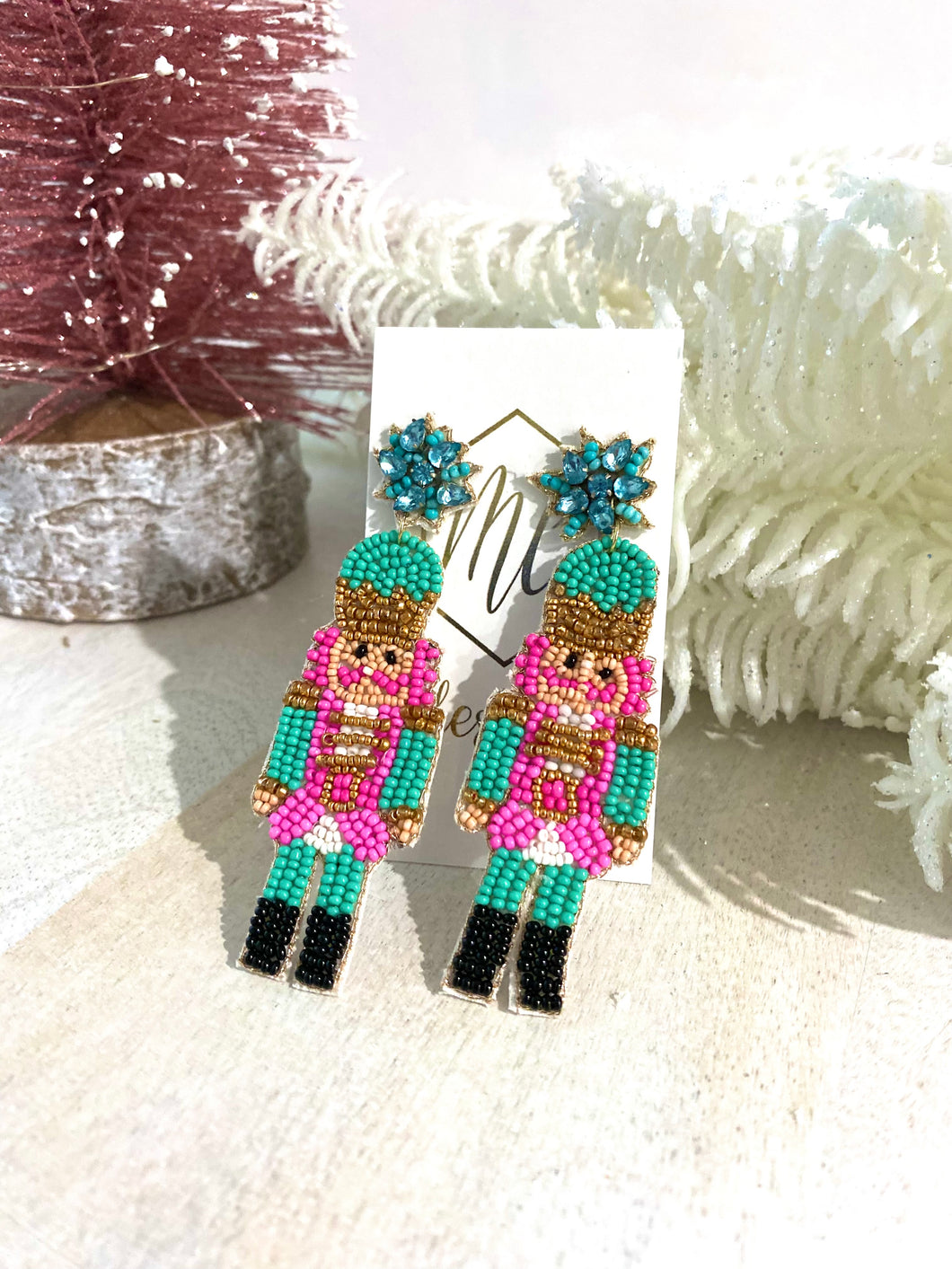 Beaded Nutcracker Christmas Earrings