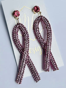 Sequin Glitter Breast Cancer Ribbon Earrings