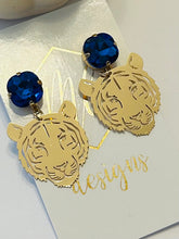 Small Gold Tiger Earrings with Rhinestone Tops