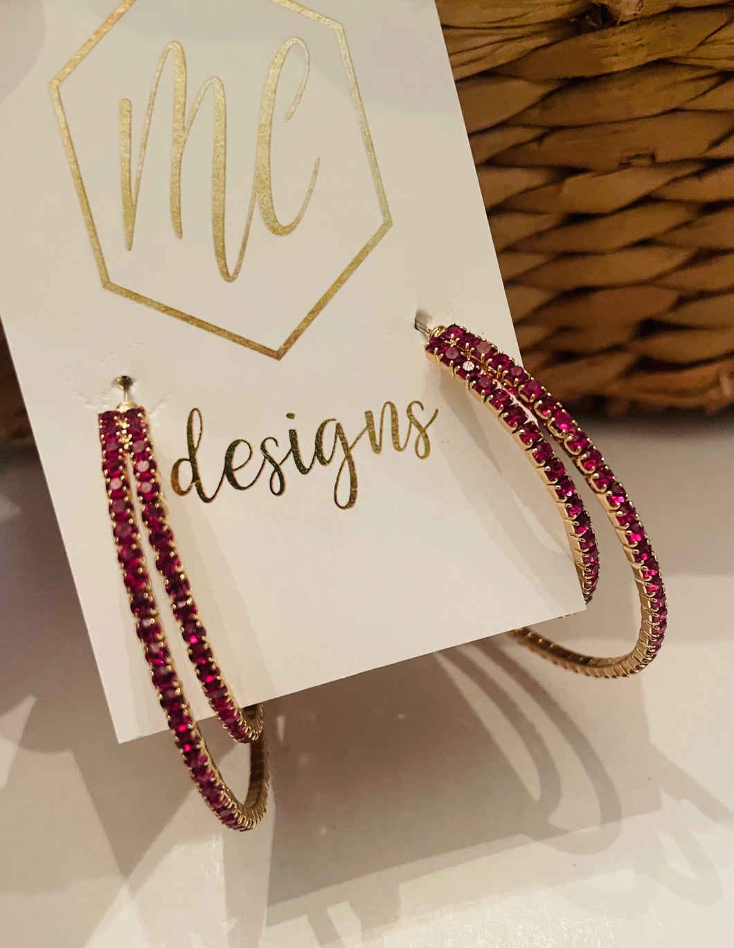 Double Maroon Rhinestone Earrings