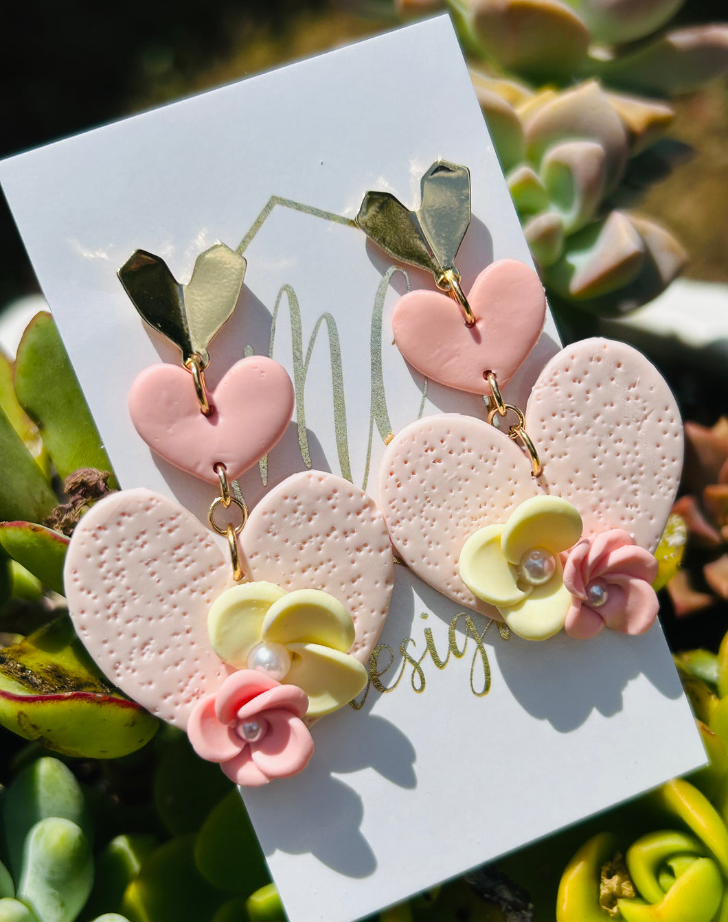 Triple Heart Clay Earrings