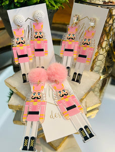 Pink Acrylic Nutcracker Earrings