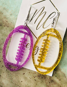 Acrylic Glitter Open Football Earrings