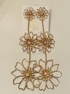 Triple Gold Flower Earrings