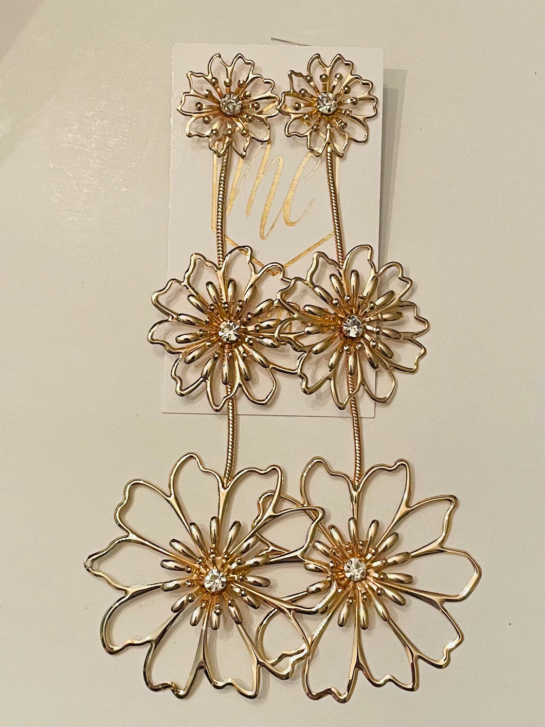 Triple Gold Flower Earrings