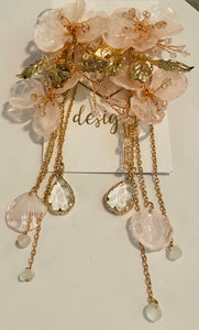 Pink Gold Flower Fancy Dangle Earrings