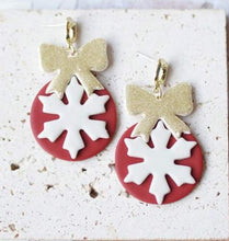 Clay Christmas Ball Ornament Earrings with Gold Blow