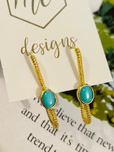 Oblong Gold and Teal Earrings