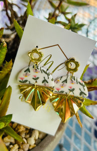 Clay Flower Earrings with Gold Dangle