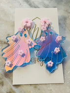 Pink Flower and Blue Ghost Earrings