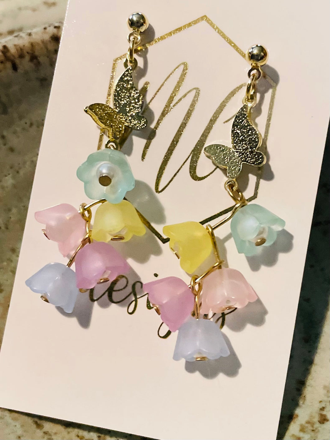Pastel Tulip Flower and Butterfly Earrings