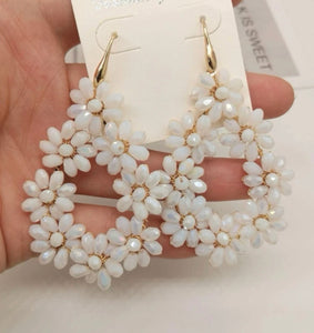 Large Flower Beaded Teardrop Earrings