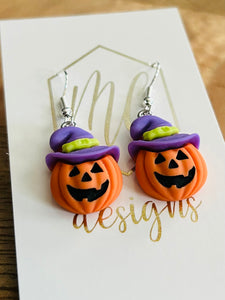 Pumpkin with a Hat Earrings Halloween