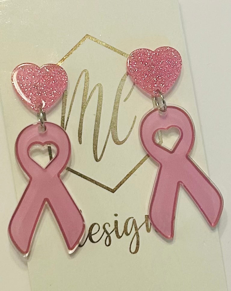 Acrylic Breast Cancer Ribbon Earrings