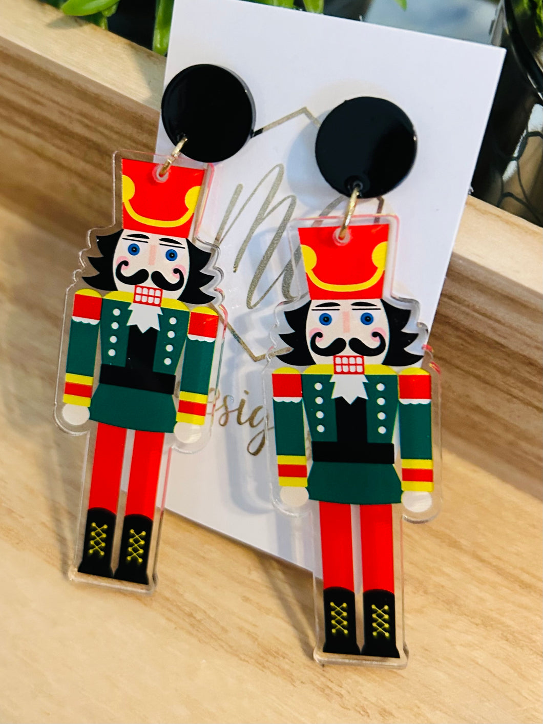 Red and Green Acrylic Nutcracker Earrings