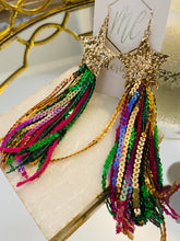 Glitter Star Mardi Gras Sequin Tassel Earrings