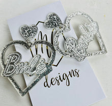 Silver Glitter Heart BRIDE Earrings